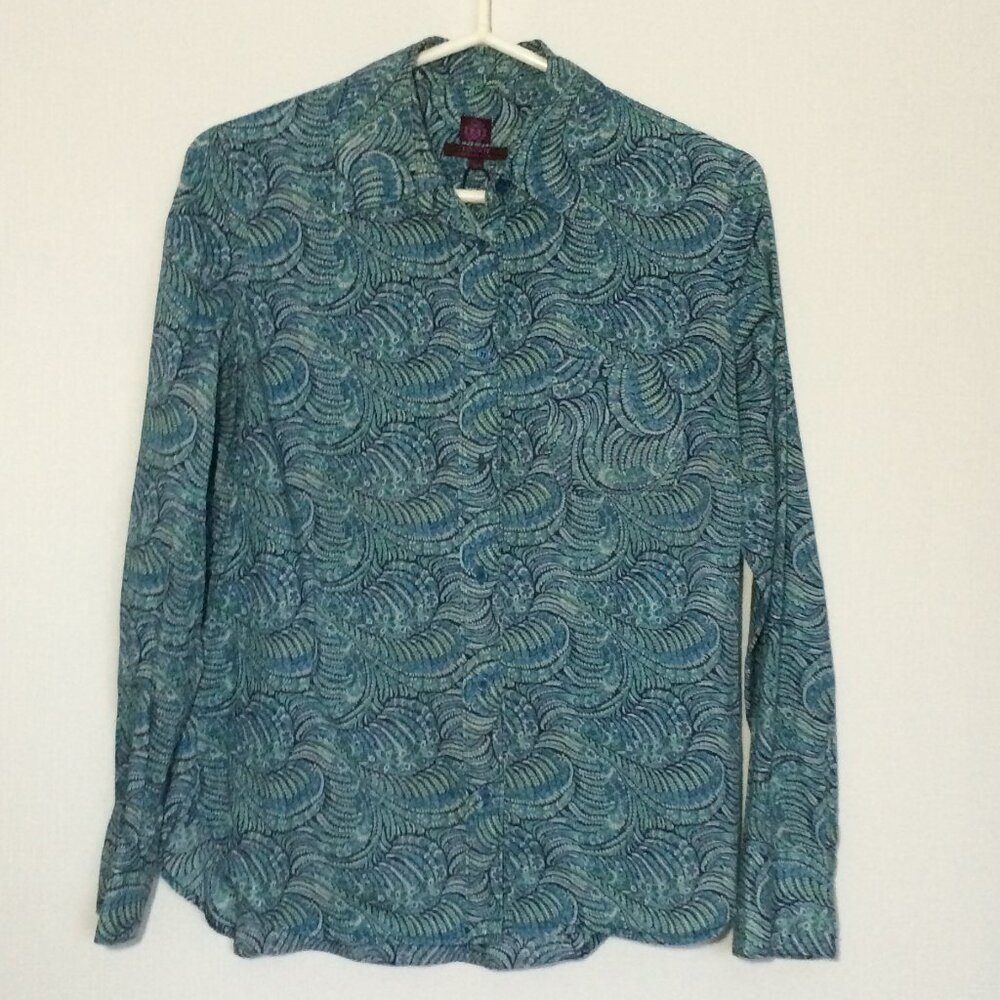 Liberty Art Fabrics Tana Lawn Oscar Paisley Blouse Small Blue Long Sleeve NWD
